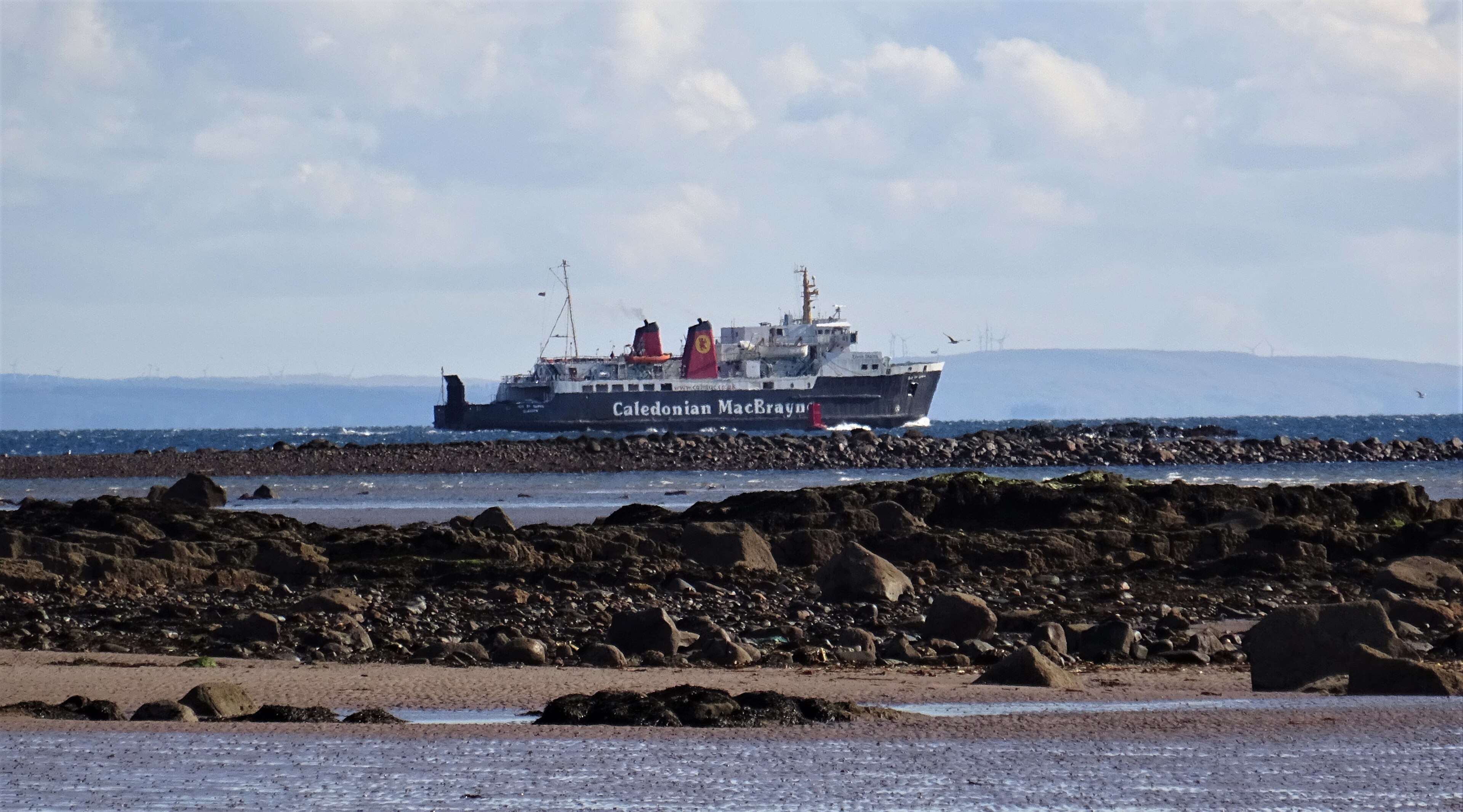 The Arran ferry from Ardrossan North Beach.